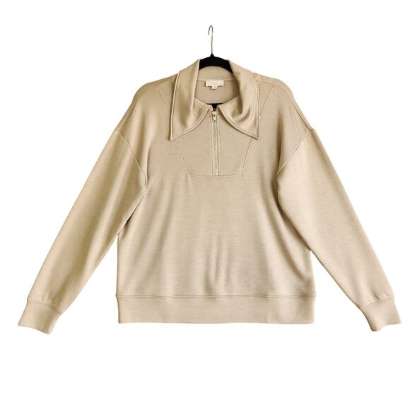 LOFT Sweaters - LOFT Womens Quarter Zip Pullover Sweater Size Small Tan Slinky Cozy Comfy Lounge